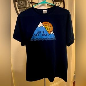 Men’s “Let’s get lost” tshirt. Dark blue. Size large. Excellent condition!
